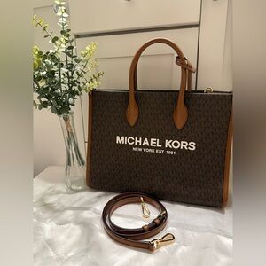 Michael Kors Dark Brown Tote with Tan Accents